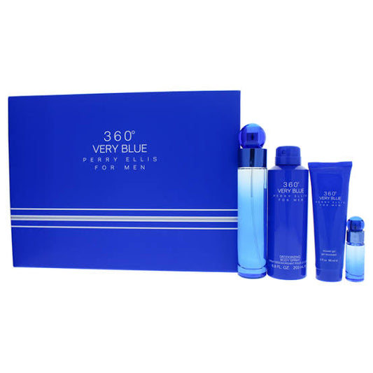 360 Very Blue Men Set 3.4oz EDT & 6oz Body Spray & 3oz SG & .25oz Mini